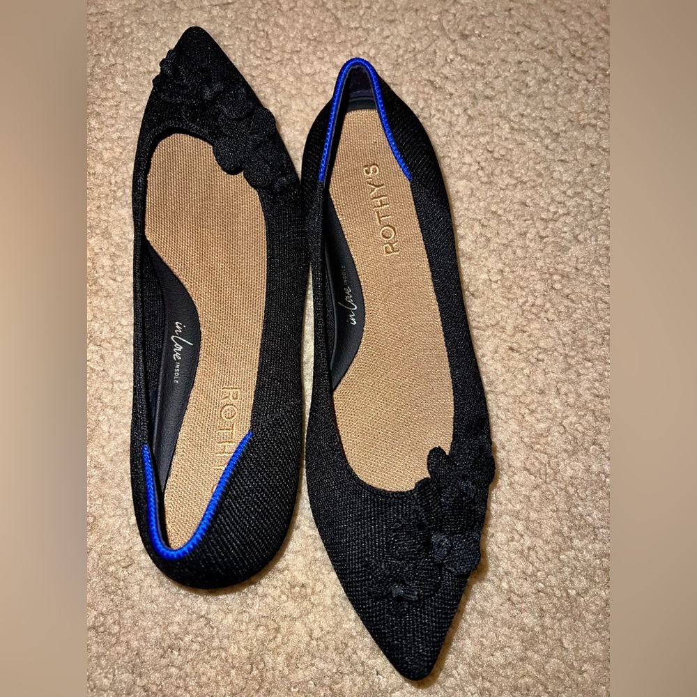Rothy's Black Women's Flats w flower design